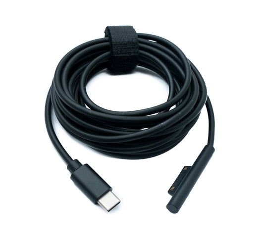 SYSTEM-S USB 3.1 snúra, 3 m hleðslusnúra fyrir Microsoft Surface, svört