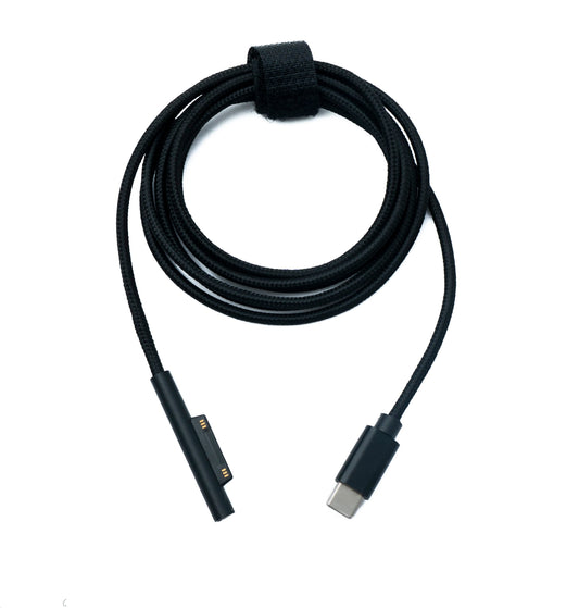 SYSTEM-S USB 3.1 snúra, 150 cm, hleðslusnúra fyrir Microsoft Surface, fléttuð í svörtu.