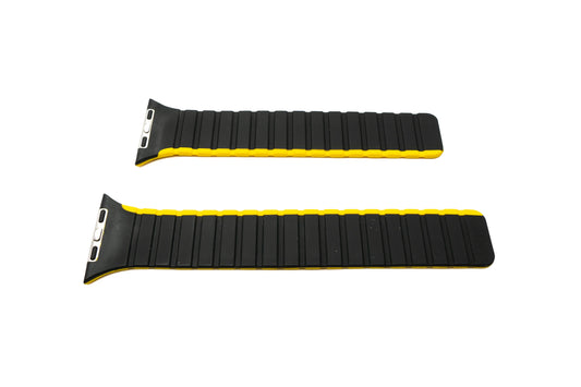 SYSTEM-S bracelet 42 44 45 49 mm made of silicone, flexible and magnetic for Apple Watch Smartwatch, black and yellow