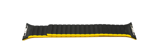 SYSTEM-S bracelet 42 44 45 49 mm made of silicone, flexible and magnetic for Apple Watch Smartwatch, black and yellow