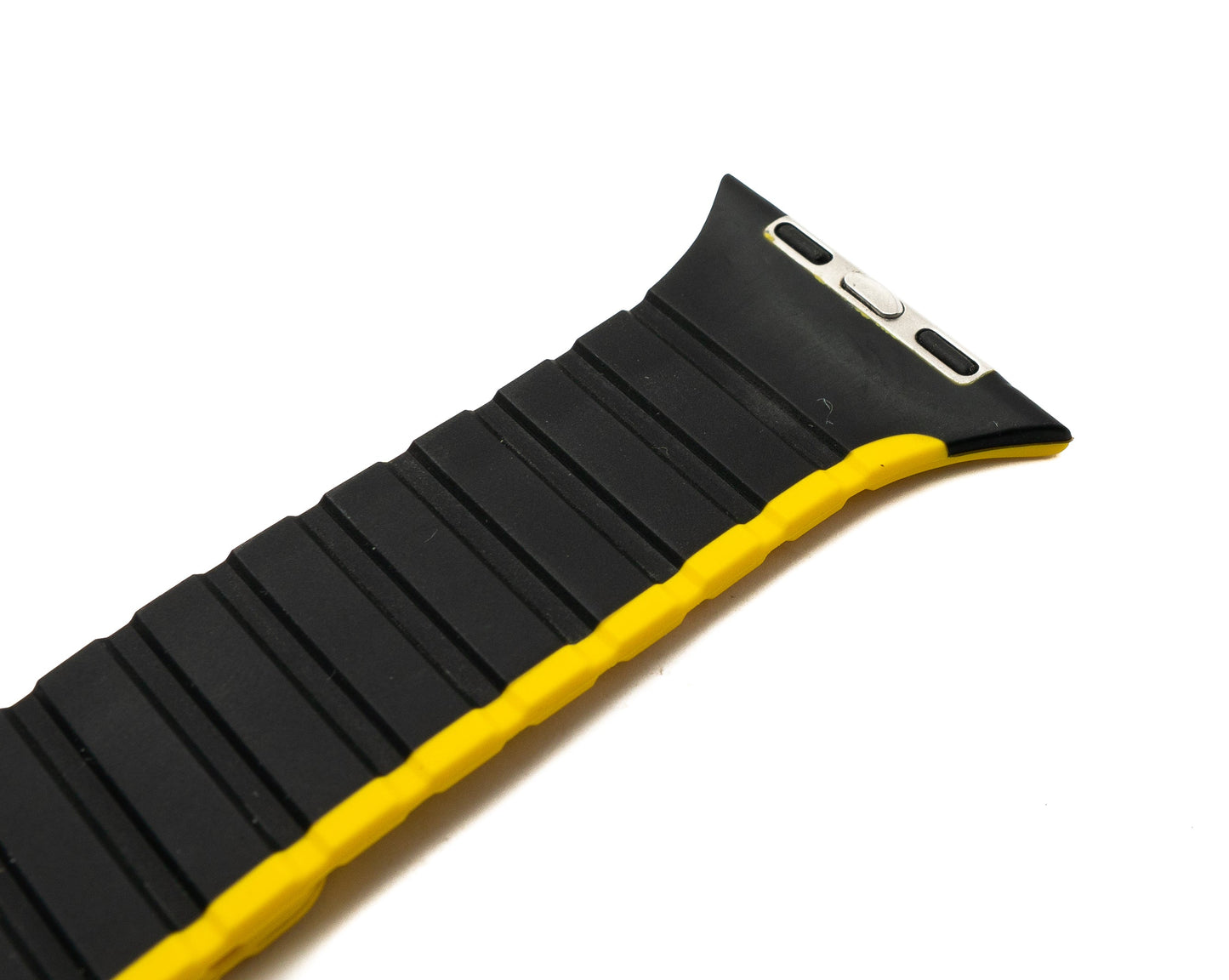 SYSTEM-S armband 42 44 45 49 mm úr sílikoni, sveigjanlegt og segulmagnað fyrir Apple Watch snjallúr, svart og gult