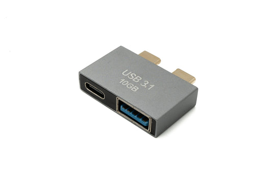 SYSTEM-S USB 3.1 Gen 2 tvöfaldur millistykki, 2x Type C karlkyns í kvenkyns og 3.0 Type A kvenkyns OTG