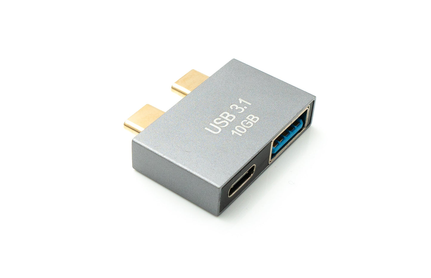 SYSTEM-S USB 3.1 Gen 2 tvöfaldur millistykki, 2x Type C karlkyns í kvenkyns og 3.0 Type A kvenkyns OTG