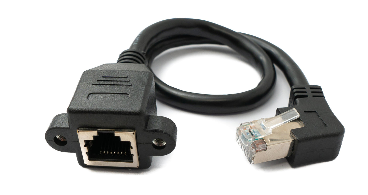 SYSTEM-S LAN snúra 30 cm 8P8C tengi í innstungu með skrúfu, svört