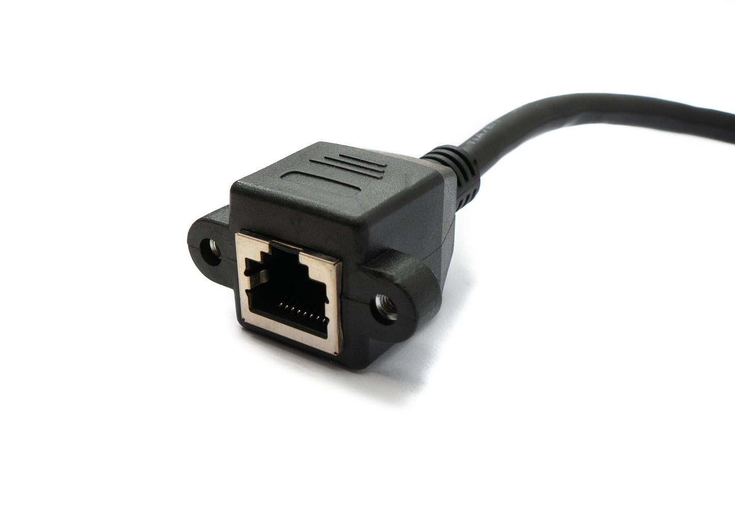 SYSTEM-S LAN snúra 30 cm 8P8C tengi í innstungu með skrúfu, svört