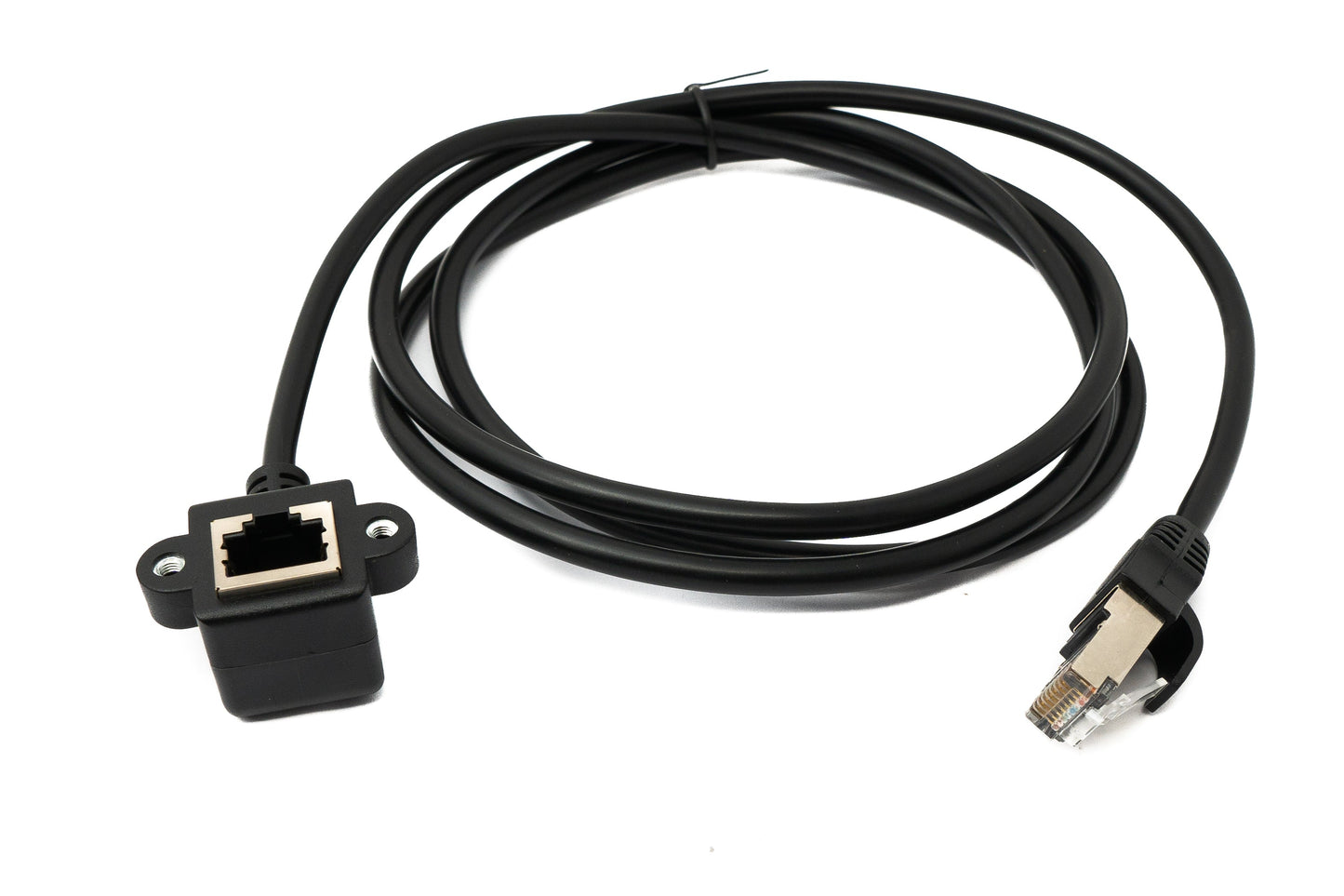 SYSTEM-S LAN Kabel 150 cm 8P8C Buchse zu RJ45 Stecker Winkel Schraube in Schwarz
