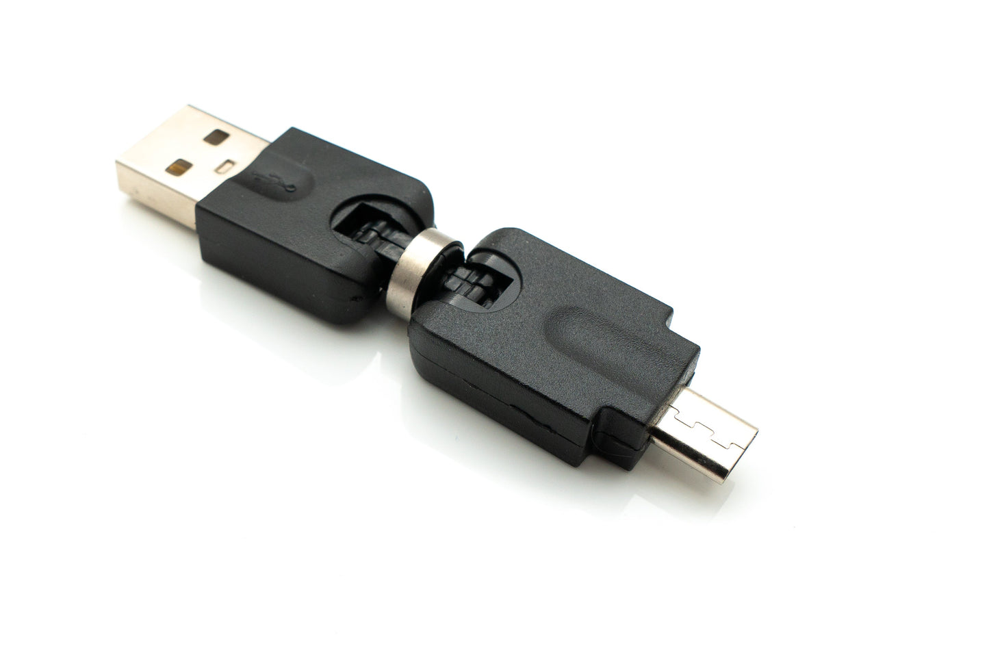 SYSTEM-S USB 2.0 millistykki Micro B karlkyns í Type A kvenkyns 360° hornsnúra í svörtu