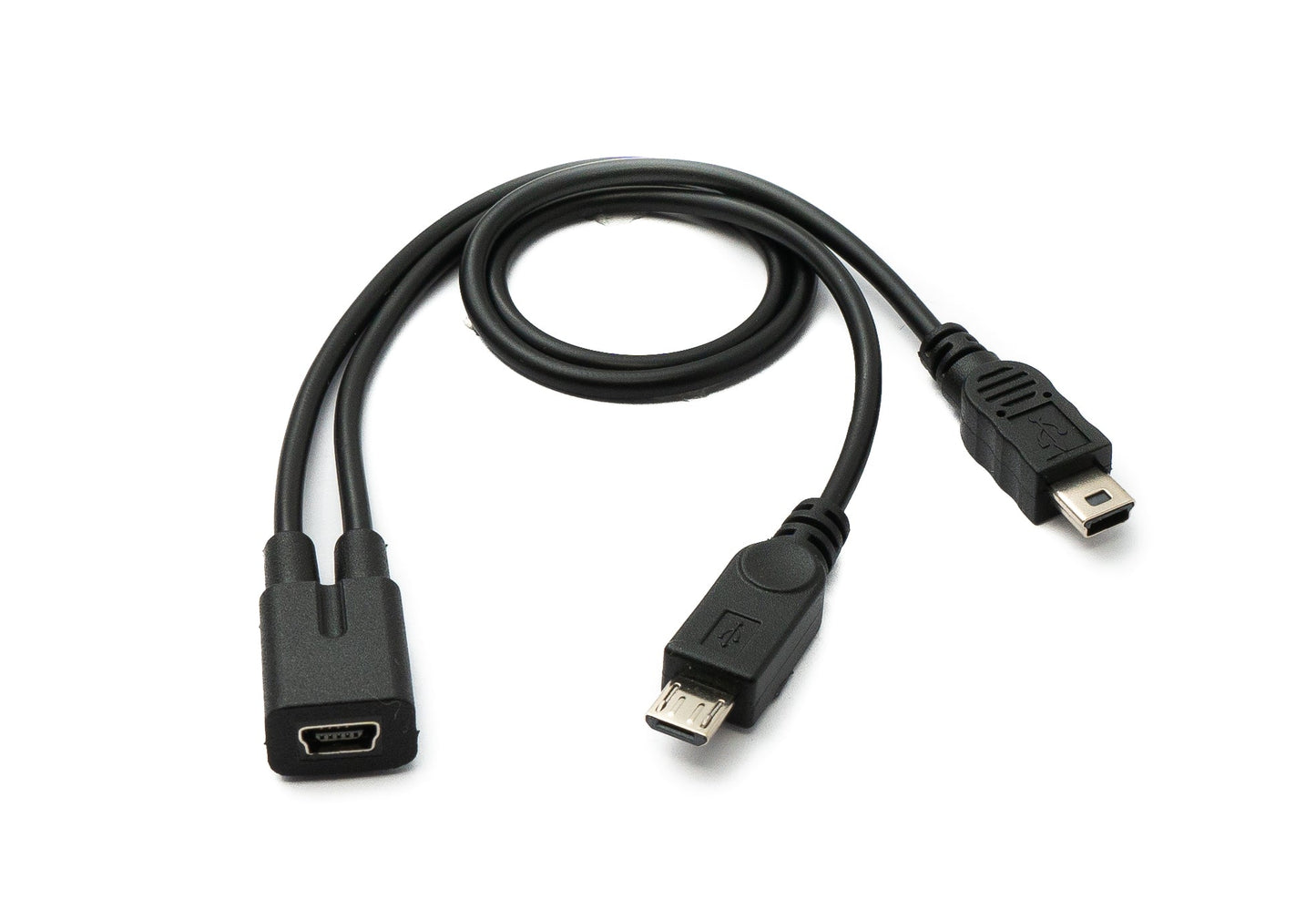SYSTEM-S USB 2.0 Y snúra 30 cm Mini B kvenkyns í karlkyns + Micro B karlkyns millistykki svart
