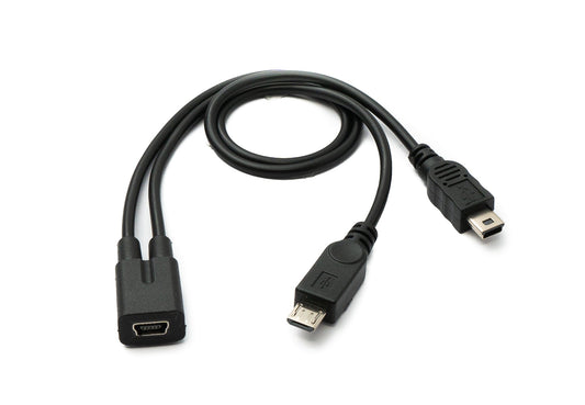 SYSTEM-S USB 2.0 Y snúra 30 cm Mini B kvenkyns í karlkyns + Micro B karlkyns millistykki svart