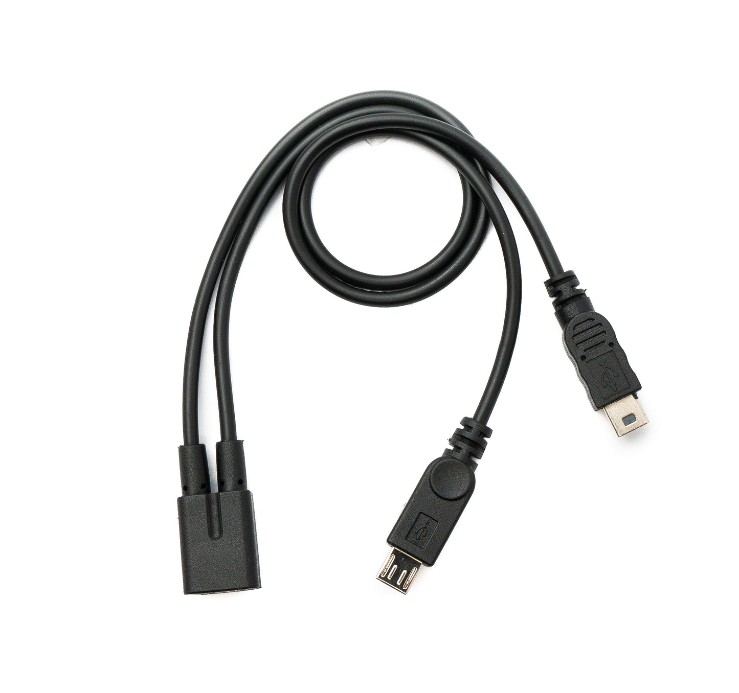 SYSTEM-S USB 2.0 Y snúra 30 cm Mini B kvenkyns í karlkyns + Micro B karlkyns millistykki svart