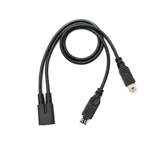 SYSTEM-S USB 2.0 Y snúra 30 cm Mini B kvenkyns í karlkyns + Micro B karlkyns millistykki svart