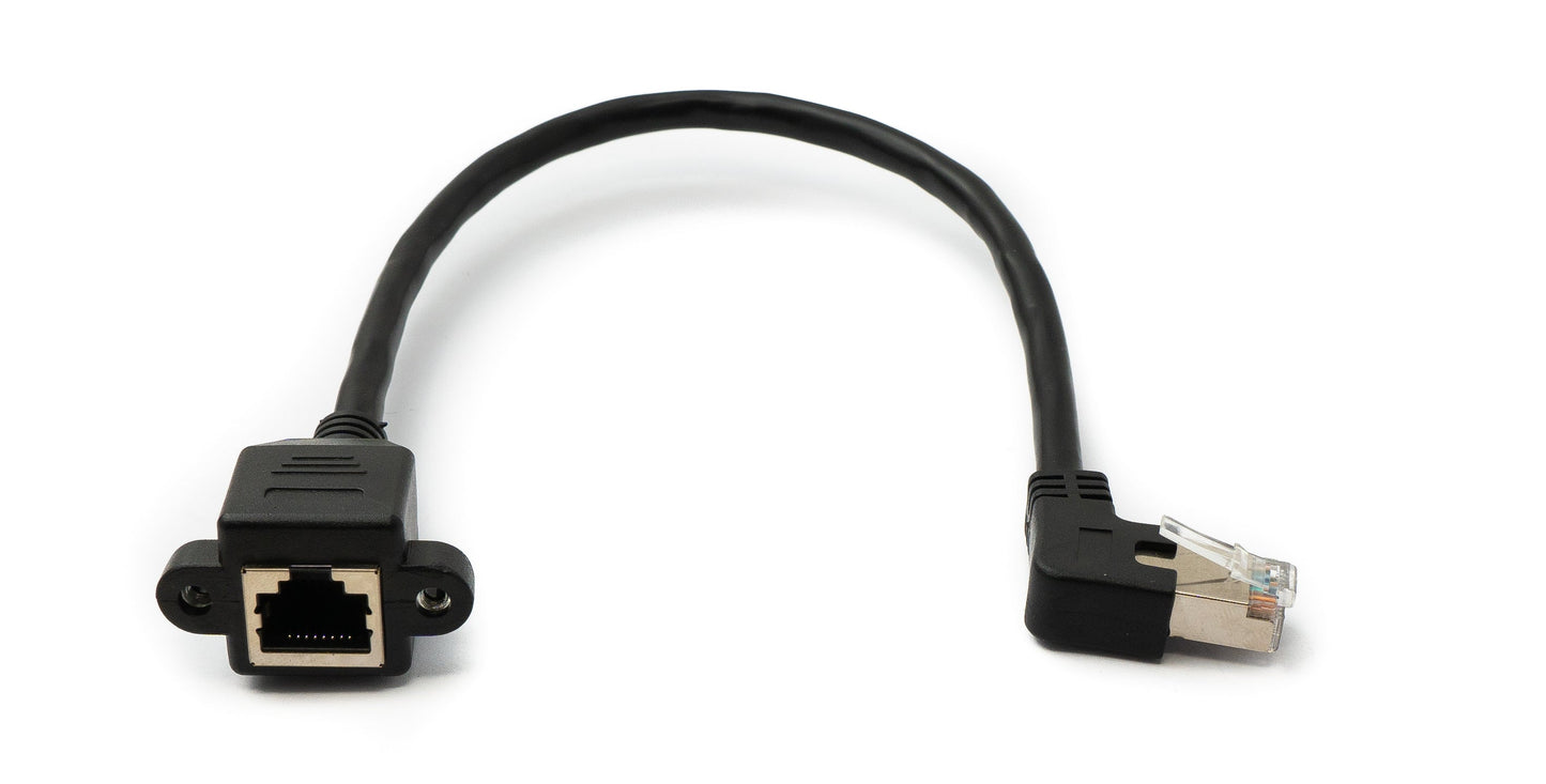 SYSTEM-S LAN Kabel 30 cm 8P8C Stecker zu Buchse Winkel Schraube in Schwarz