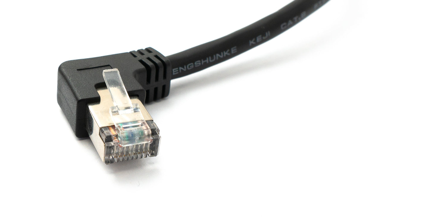 SYSTEM-S LAN Kabel 30 cm 8P8C Stecker zu Buchse Winkel Schraube in Schwarz