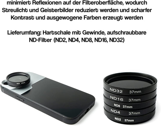 SYSTEM-S ND Filter Set 37 mm Neutral Density with Case and Bag for iPhone 14