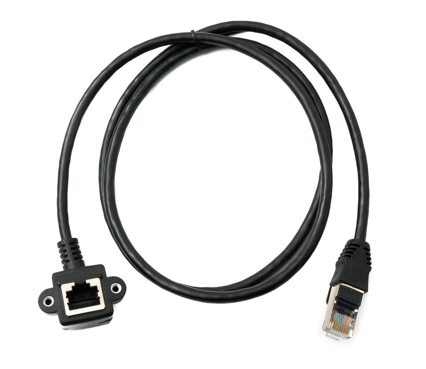 SYSTEM-S LAN snúra 100 cm 8P8C tengi í RJ45 tengi með skrúfuhorni, svört