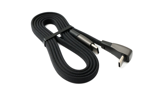 SYSTEM-S USB 3.1 Tegund C snúra 100 cm karlkyns í karlkyns 5 Gbit/s fléttuð flat hornsnúra