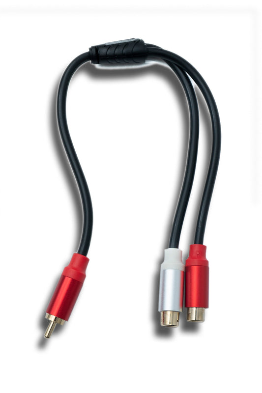 SYSTEM-S Y Cinch RCA cable 25 cm 1-pin plug to 2x socket audio in black