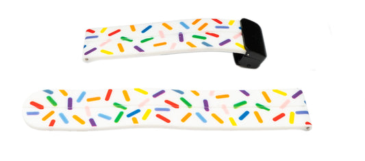 SYSTEM-S 20 mm silicone strap with folding clasp for Smartwatch with sprinkles print in white