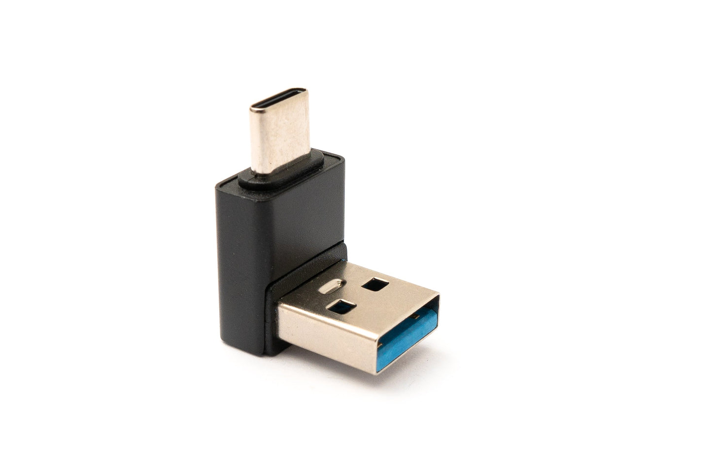 SYSTEM-S USB 3.0 millistykki af gerðinni A karlkyns í 3.1 C karlkyns, vinklaður 5 Gbit/s millistykki í svörtu