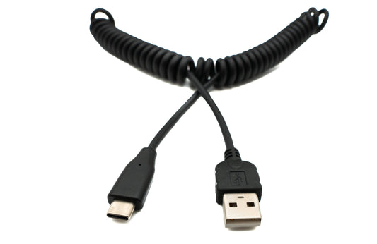 System-S USB Type C 3.1 to USB 2.0 spiral cable data cable charging cable 30-50 cm black