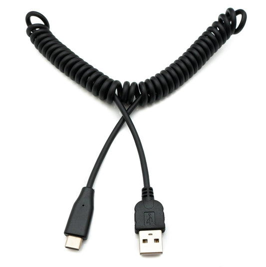 System-S USB Type C 3.1 to USB 2.0 spiral cable data cable charging cable 30-50 cm black