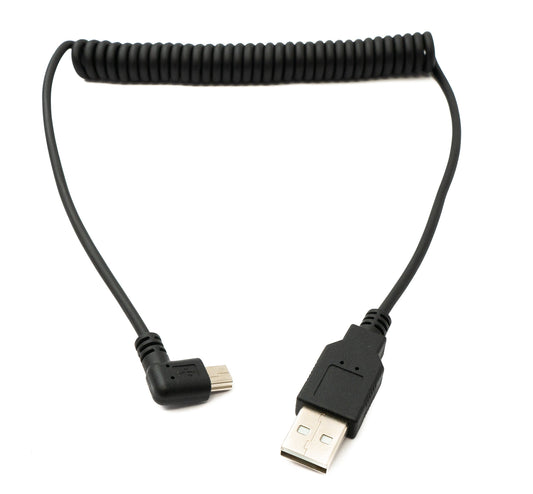 SYSTEM-S USB 2.0 snúra 120 cm Tegund A karlkyns í Mini B karlkyns spíralhornssnúra í svörtu