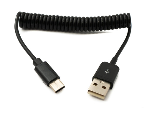 SYSTEM-S USB 3.1 snúra 50 cm Type C tengi í 2.0 A tengi spíral í svörtu
