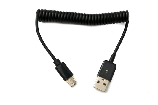 SYSTEM-S USB 3.1 snúra 50 cm Type C tengi í 2.0 A tengi spíral í svörtu