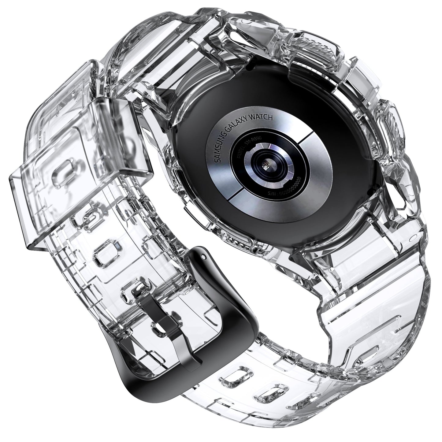 SYSTEM-S hulstur og ól 40 mm TPU fyrir Samsung Galaxy Watch 5 4 snjallúr, gegnsætt