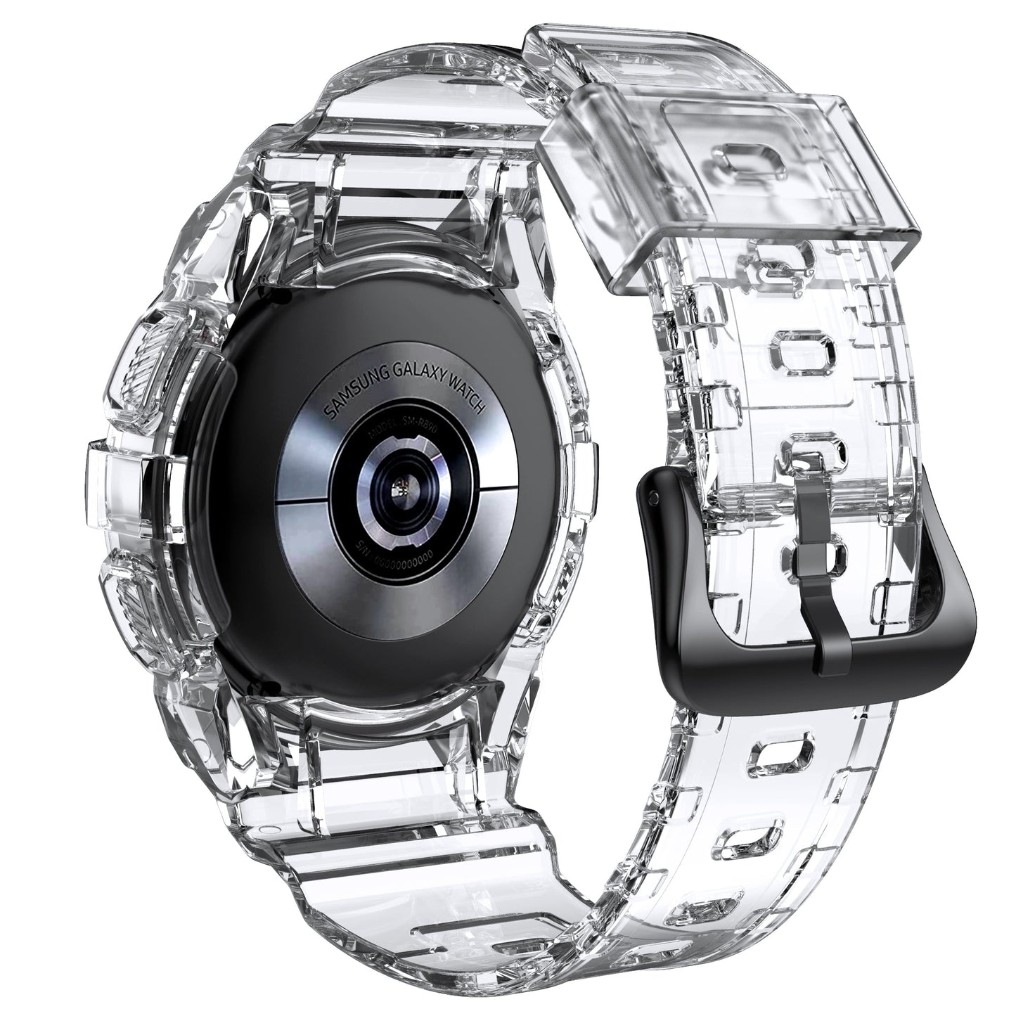 SYSTEM-S hulstur og ól 40 mm TPU fyrir Samsung Galaxy Watch 5 4 snjallúr, gegnsætt