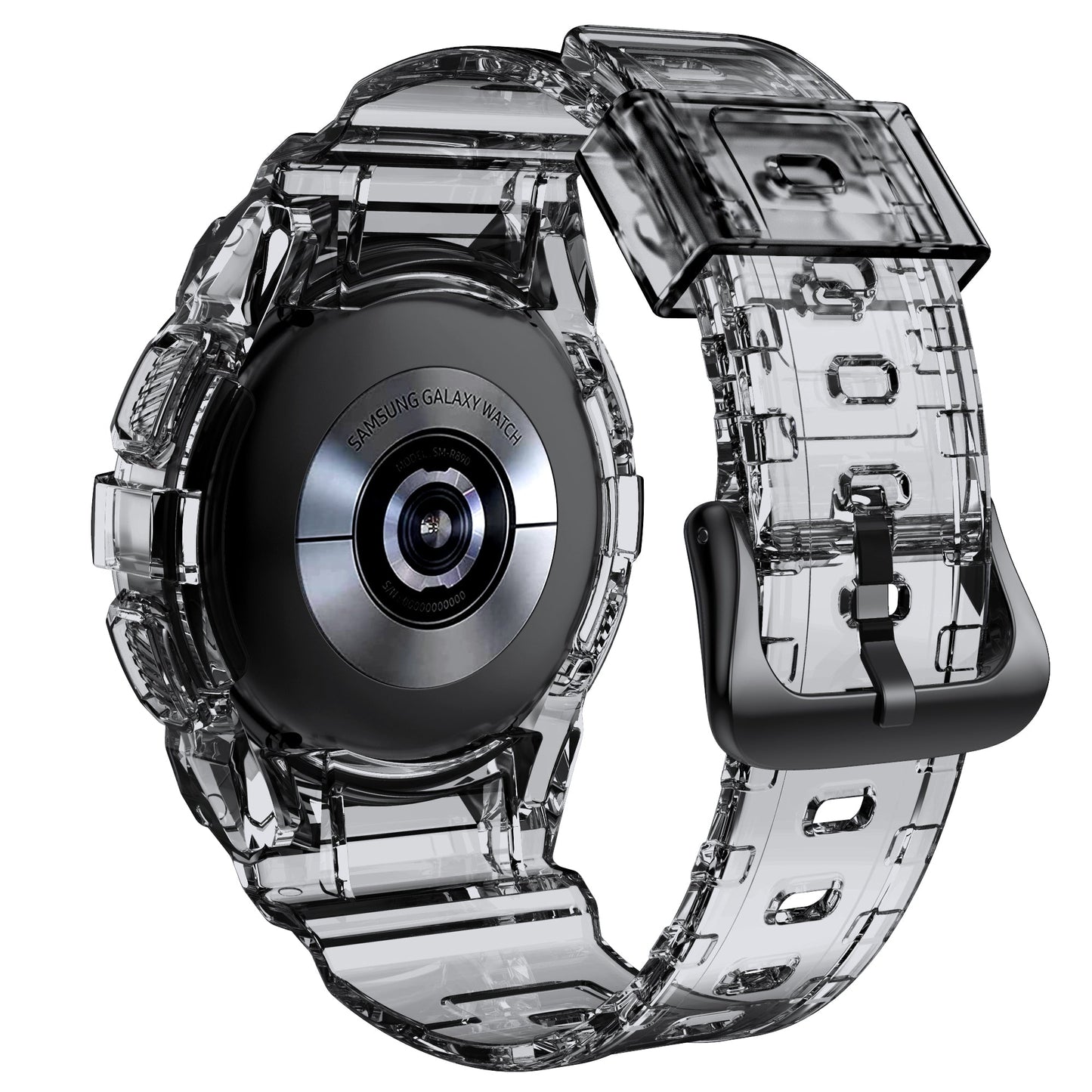 SYSTEM-S hulstur og ól 40 mm TPU fyrir Samsung Galaxy Watch 5 4 í svörtu gegnsæju