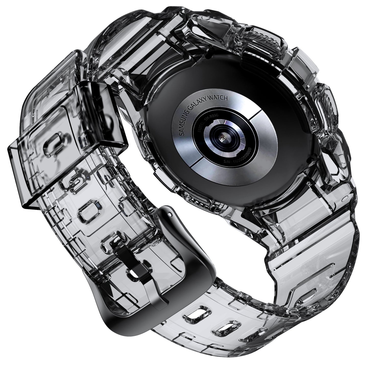 SYSTEM-S hulstur og ól 40 mm TPU fyrir Samsung Galaxy Watch 5 4 í svörtu gegnsæju