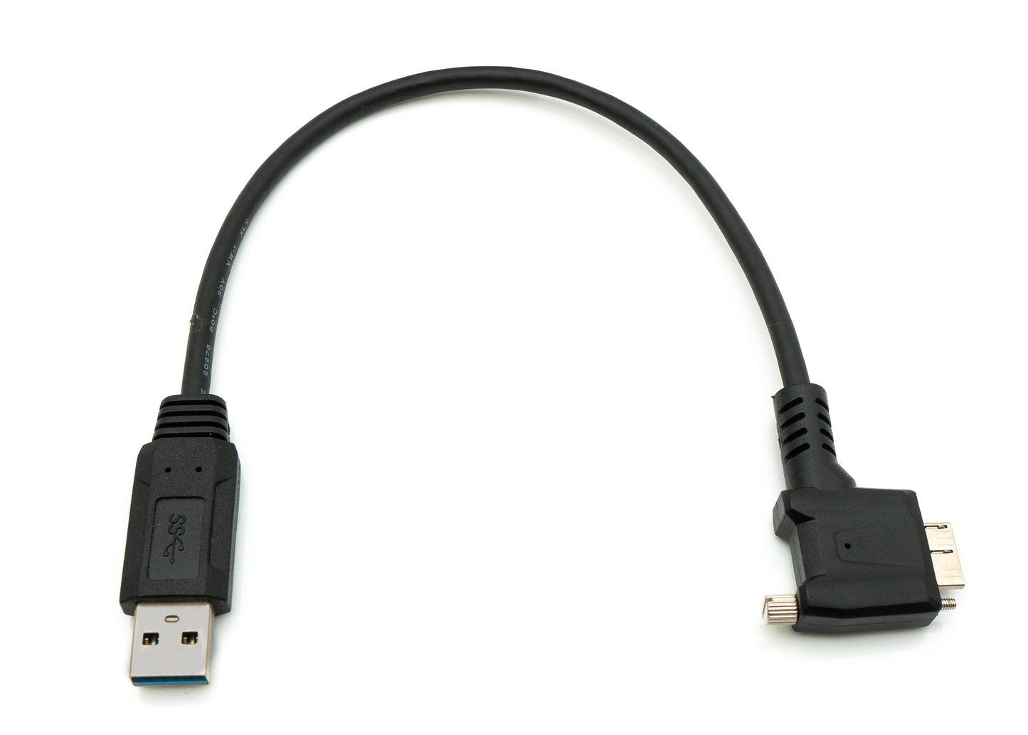 SYSTEM-S USB 3.0 snúra 30 cm Micro B tengi í Type A tengi með skrúfuhorni í svörtu