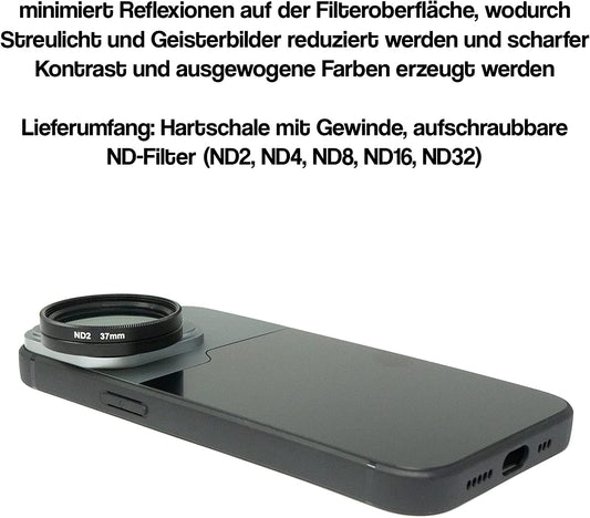 SYSTEM-S ND síusett 37 mm hlutlaus þéttleiki með hulstri og tösku fyrir iPhone 14 Pro