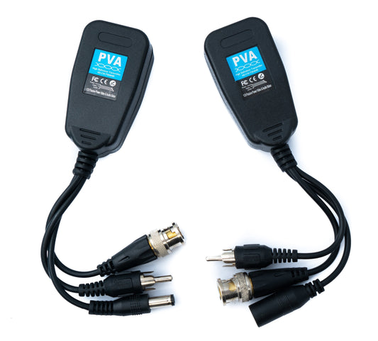 SYSTEM-S 2x CCTV snúra 10 cm RJ45 tengi í BNC RCA DC myndbands- og hljóðstraumbreytir svartur