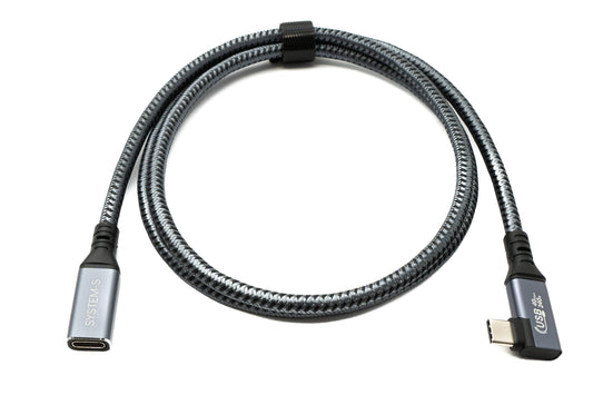 SYSTEM-S USB4 USB 100 cm snúra Tegund C karlkyns í kvenkyns vinklaður fléttaður 40 Gbit/s 240 W USB 4.0 snúra