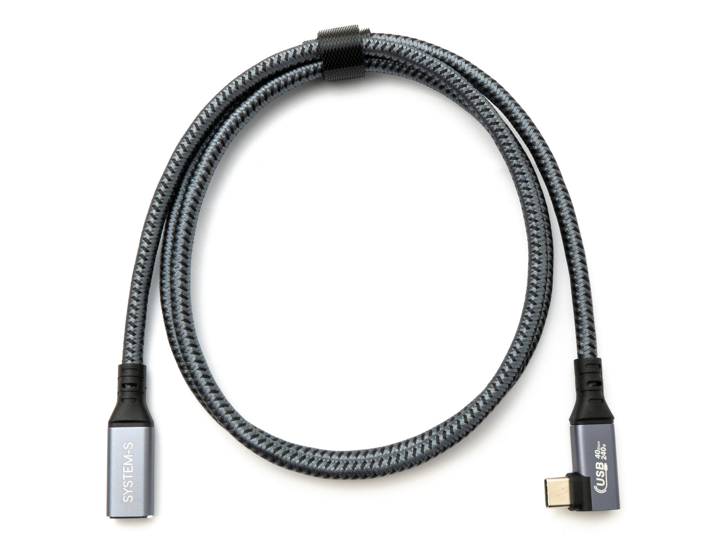 SYSTEM-S USB4 USB 100 cm snúra Tegund C karlkyns í kvenkyns vinklaður fléttaður 40 Gbit/s 240 W USB 4.0 snúra