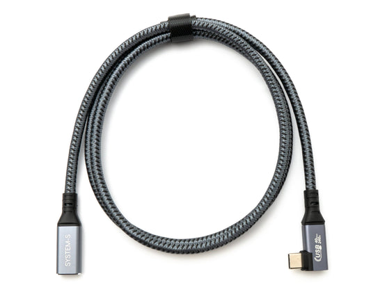 SYSTEM-S USB4 USB 100 cm snúra Tegund C karlkyns í kvenkyns vinklaður fléttaður 40 Gbit/s 240 W USB 4.0 snúra