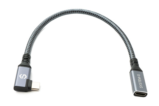SYSTEM-S USB4 USB 20 cm snúra Tegund C karlkyns í kvenkyns vinklaður fléttaður 40 Gbit/s 240 W USB 4.0 snúra