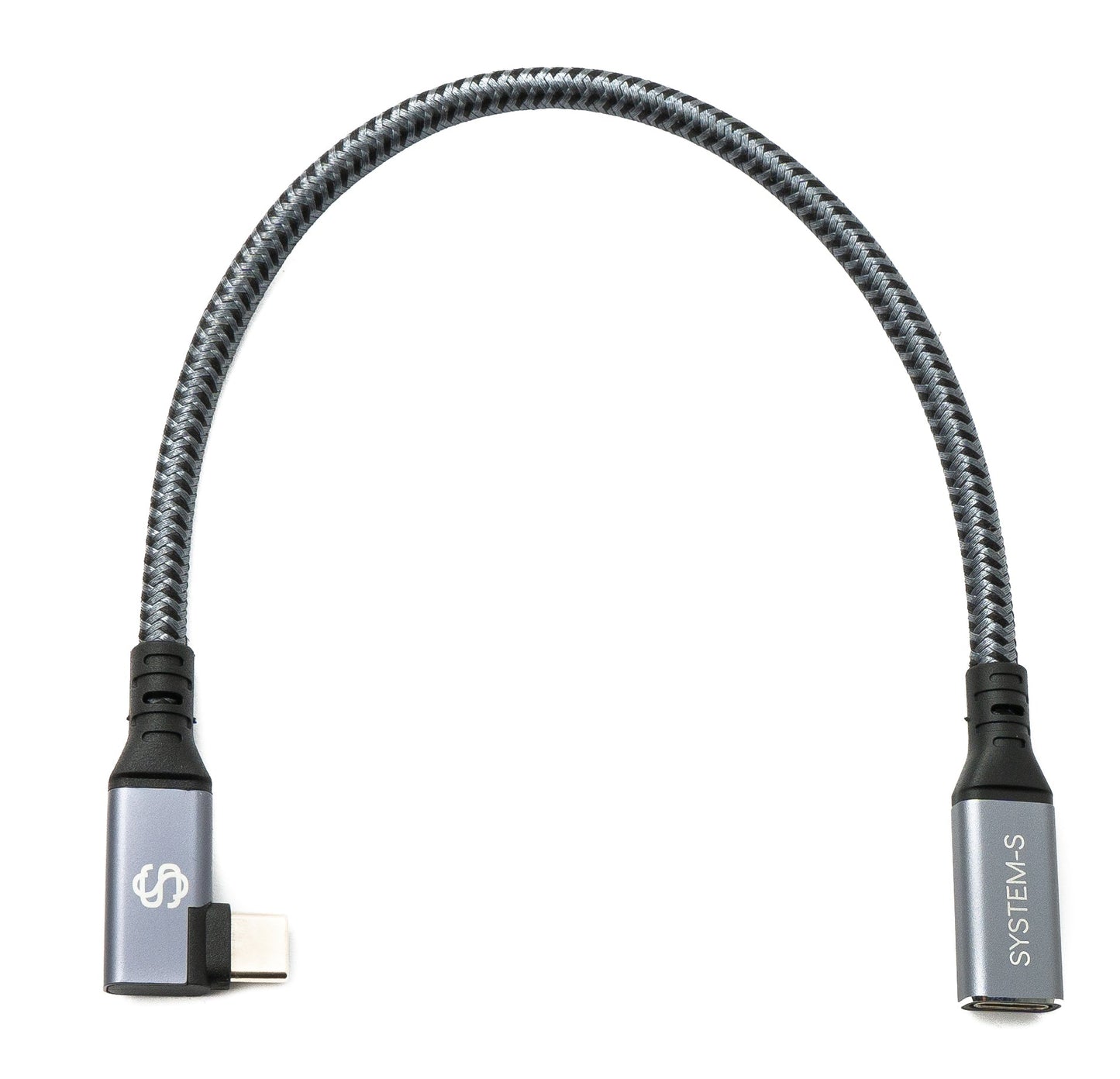 SYSTEM-S USB4 USB 20 cm snúra Tegund C karlkyns í kvenkyns vinklaður fléttaður 40 Gbit/s 240 W USB 4.0 snúra