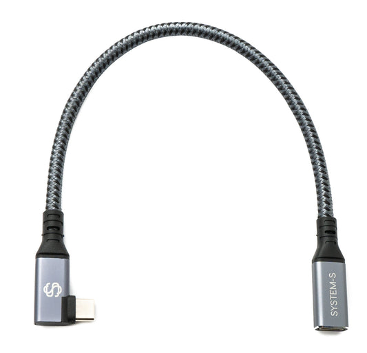 SYSTEM-S USB4 USB 20 cm snúra Tegund C karlkyns í kvenkyns vinklaður fléttaður 40 Gbit/s 240 W USB 4.0 snúra