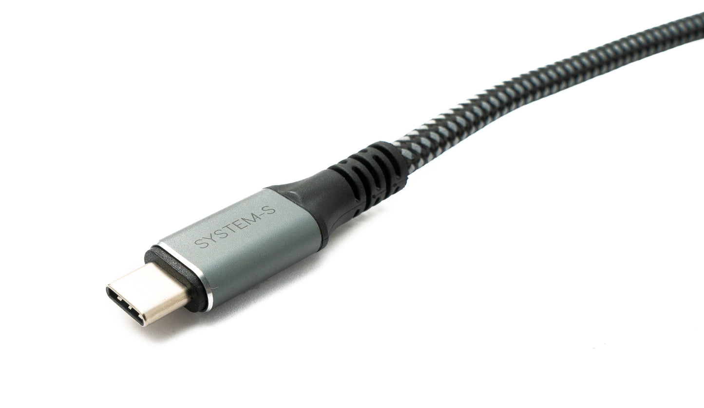 SYSTEM-S USB4 USB 120 cm snúra Tegund C karlkyns í karlkyns fléttuð 40 Gbit/s 240 W USB 4.0 snúra