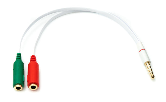 SYSTEM-S Hljóð Y-snúra 20 cm stereó AUX-tengi 3,5 mm karlkyns í 2x kvenkyns flatur í hvítum