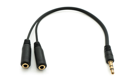 SYSTEM-S Hljóð Y-snúra 20 cm Stereo AUX Jack 3,5 mm karlkyns í 2x kvenkyns millistykki svart