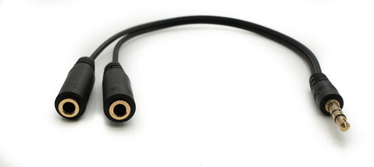 SYSTEM-S Hljóð Y-snúra 20 cm Stereo AUX Jack 3,5 mm karlkyns í 2x kvenkyns millistykki svart