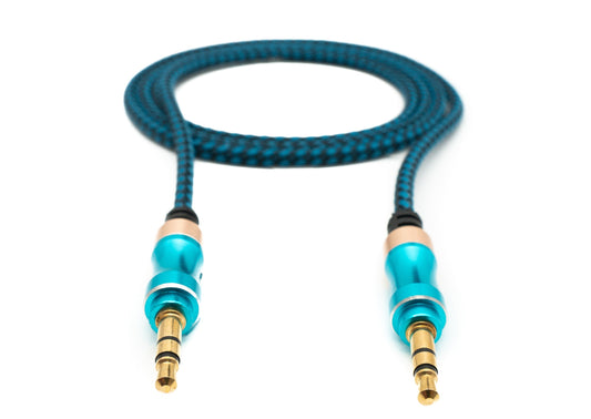 SYSTEM-S Hljóðsnúra 100 cm Stereo AUX Jack 3,5 mm karlkyns í karlkyns fléttuð í bláu