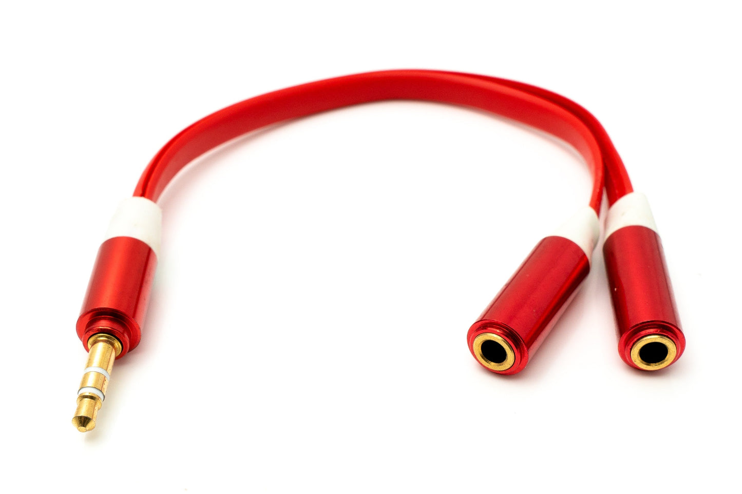 SYSTEM-S Hljóð Y-snúra 20 cm stereó AUX-tengi 3,5 mm karlkyns í 2x kvenkyns flatt í rauðu