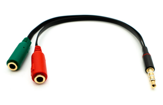 SYSTEM-S Hljóð Y-snúra 20 cm stereó AUX-tengi 3,5 mm karlkyns í 2x kvenkyns flatt svart