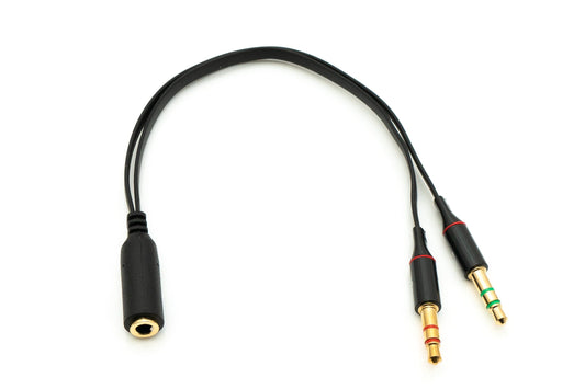 SYSTEM-S Hljóð Y-snúra 20 cm Steríó AUX tengi 3,5 mm kvenkyns í 2x karlkyns flatt millistykki