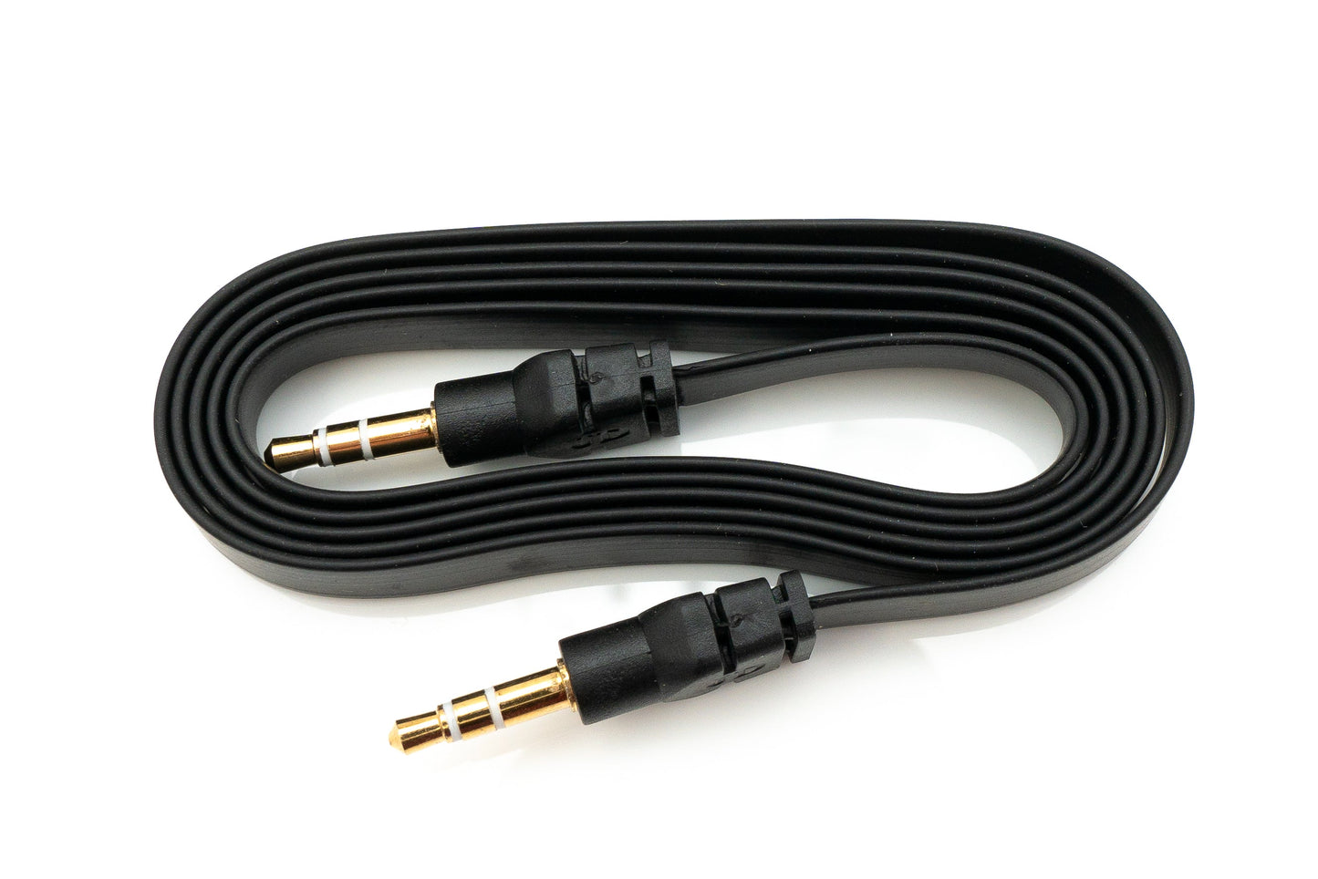 SYSTEM-S Hljóðsnúra 100 cm Stereo AUX Jack 3,5 mm karlkyns í karlkyns flatur í svörtum